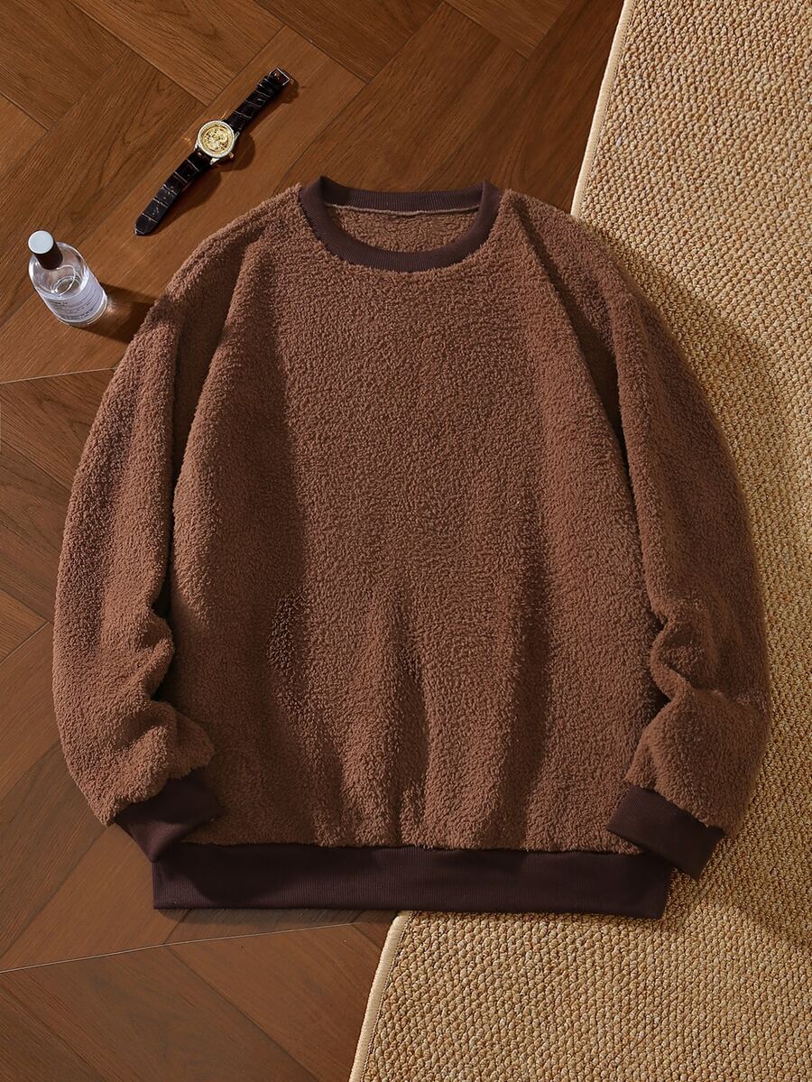 EverLounge Men's Plush Casual Loungewear Top - Brown - View 1
