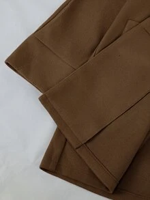 SHEIN LUNE 大尺碼雙排扣休閒保暖羊毛大衣，適合秋冬穿著 - 棕色 - 查看 6