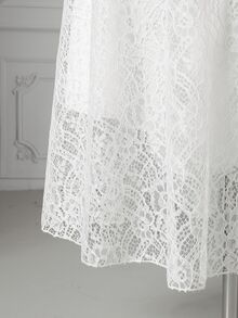 Rometta Plus Size Women's Lace Bell Sleeve Button Half-Placket Elegant Shirt Dress - White - View 8