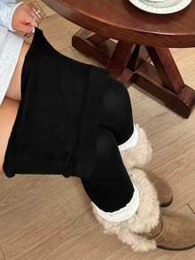 Dazy Plus Plus Size Women's Solid Color Casual Daily Wear Tight Leggings - Black - View 6
