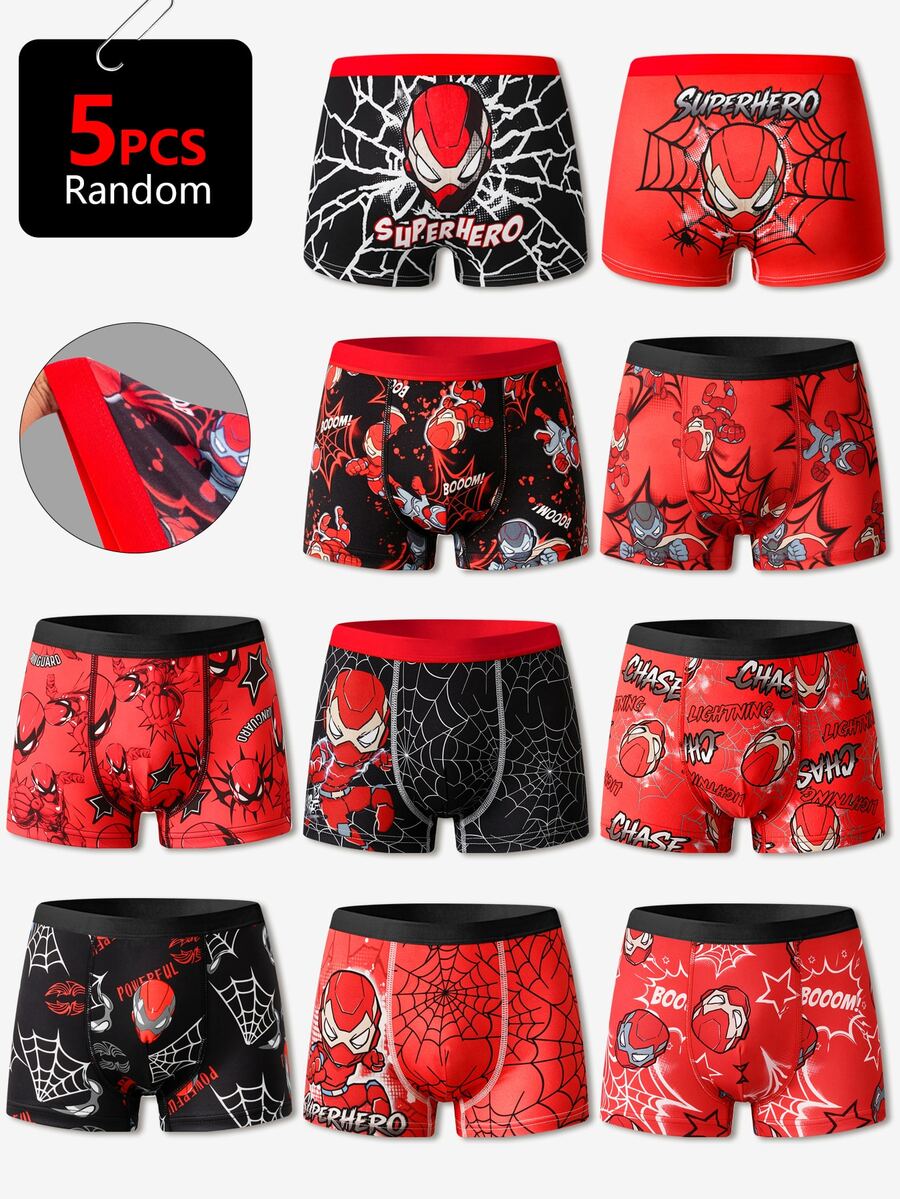 SHEIN 隨機發貨 5 件/10 件 男童多色紅藍系列簡約基礎學院風印花四角內褲 - 彩色 - 查看 1