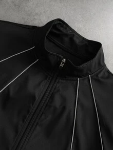 PAVTROS Jaket Pria Minimalis Warna Polos dengan Garis Reflektif, Pakaian Luar Bercahaya untuk Musim Gugur/Dingin - Hitam - View 6