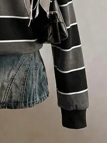 SHEIN EZwear 女款休閒寬鬆立領運動衫，美式復古條紋，女款秋冬服飾 - 彩色 - 查看 4