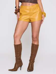 MUSERA Faux Leather Low Rise Tailored Style Mini Short Autumn Winter Fall Coolgirl Holiday Everyday Roadside Renegade - Orange - View 3