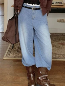Dazy Plus Vintage Casual 80s Washed Denim Lace Patchwork Waistband Distressed Design All-Season Jeans Club Beach Light Blue - Light Wash - View 5