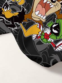 LOONEY TUNES X SHEIN تي شيرت كاجوال للأولاد الصغار بطبعة كرتونية للأحرف، بياقة دائرية وأكمام قصيرة - أبيض - مشاهدة 3