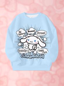 HELLO KITTY AND FRIENDS | SHEIN Tween Girl Letter Cartoon Print Crew Neck Long Sleeve Casual Sweatshirt - White - View 1