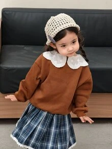 Dazy Kids Spädbarn (flicka) färgblockig långärmad sweatshirt i koreansk stil för vår/höst och vinter - Kaffebrun - Visa 7