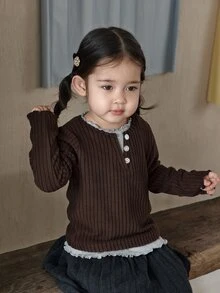 DAZY Infant/Toddler (Girl) 2-In-1 Long Sleeve Spring/Autumn Korean Style Top - Coffee Brown - View 1