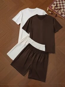 SHEIN Men's Solid Color Crew Neck Short Sleeve Top And Shorts Loungewear Set - Multicolor - View 1