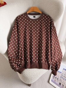 CosyJoli Women's Polka Dot Casual Long Sleeve Sweatshirt For Daily Wear - Burgundy - View 3