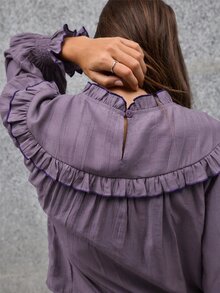 Nöista Blus Longgar Berkerut dengan Bordir Bunga - Dusty Pink - View 7