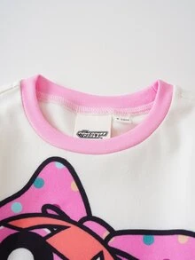 THE POWERPUFF GIRLS X SHEIN Baby Girl Cartoon Pattern Long Sleeve Top And Pants Casual Daily Home Pajama Set - Pink - View 3