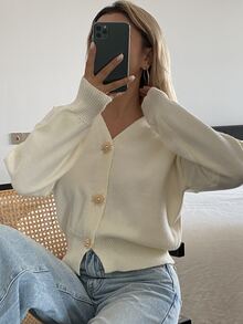 DAZY Women's Solid Color Casual Versatile Daily Outing Cardigan - Beige - View 7