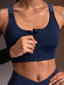 Powerista Bra Olahraga Wanita Motif Blok Warna dengan Potongan di Bagian Belakang untuk Aktivitas Harian - Navy Blue - View 3