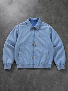 Norleigh Men's Washed Distressed Pocket Utility Jacket, American Military Style Multi-Pocket Functional Workwear Jacket, Pilot Jacket, Holiday Gift - Blue - View 3
