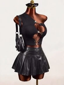 Maweii Asymmetrical Pin Decor Hollow Design Sleeveless Street Style Plus Size Camisole And Tank Top - Black - View 5