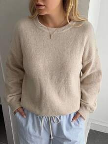 Dazy Plus Plus Size Women's Autumn/Winter New Loose Casual Minimalist Basic Crew Neck Sweater - Camel - View 3
