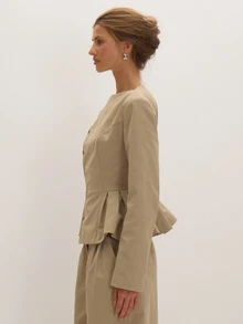 MUSEYN Stone Woven Peplum Hem Blazer Versatile Everyday Casual Chic New Season Fall - Khaki - View 4