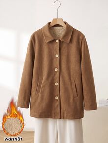 Rusticease Women's Solid Color Casual Versatile Daily Travel Long Sleeve Trench Coat Jacket - Khaki - View 1
