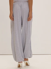 MUSEYN Grey Marl Jersey Loose Fit Cuffed Pants Basics Versatile Everyday Casual Fall - Light Grey - View 4