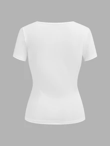 SHEIN EZwear 3件組女款素色V領短袖休閒T恤 - 彩色 - 查看 5