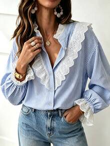 SHEIN LUNE Women's Striped Casual Versatile Daily Wear Shirt - Multicolor - View 5