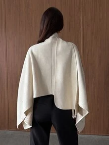 Aloruh Abrigo largo para mujer de estilo minimalista para ir al trabajo, nuevo para otoño/invierno, color albaricoque, con capa de lana, bufanda y abertura asimétrica - Albaricoque - Ver 2