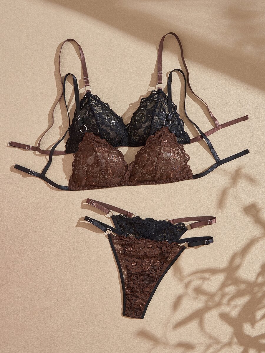 Lullawish Bohemian Style Women's Lace Contrast Color Lingerie Set, 2 Pieces - Multicolor - View 1