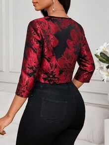 Fleurora 女款優雅提花輕便夾克，適合辦公與通勤 - 紅色 - 查看 2