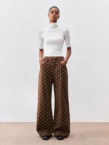 ATUI Studio Celana Jeans Denim Polkadot Cokelat Kasual Wanita - Coklat - View 3