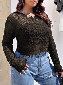 SHEIN EZwear 大尺碼女款街頭紋理長袖上衣 - 巧克力棕 - 查看 5