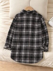 SHEIN Girls' Fashion Casual Slouchy Loose Long Sleeve Mid-Length Shirt For Daily Wear, Fall Tops, Fall, School, Outings, Parties And Concerts - Multicolor - View 2