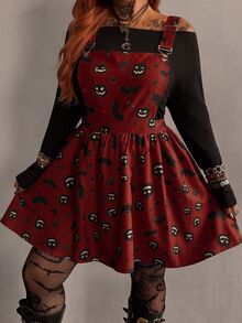 SHEIN Whyspr Plus Size Halloween Print Spaghetti Strap Dress - Multicolor - View 3
