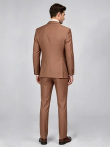 EGENSIO Men's Solid Color Single-Breasted Vest, Long Sleeve Jacket And Trousers Fashion Suit 3 Pieces Set - Coffee Brown - View 2