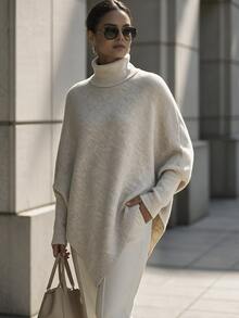 SHEIN Women's Solid Color Casual Versatile Daily Long Sleeve Sweater - Apricot - View 1