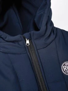 Boys Casual Hooded Vest, Autumn/Winter, Suitable For Outdoor, Cotton Padded - Navy Blue - View 5