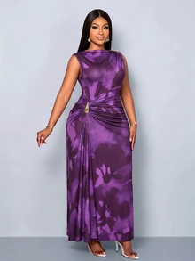 SOLERSUN Plus-Size Women's Slim-Fit Dress Suitable For Daily Commuting, Shopping, Parties, And Gatherings. - Violet Purple - View 7