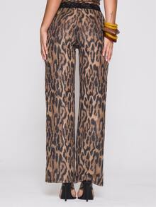 MUSERA Lace Trimmed Waist Leopard Print Mesh Trouser Autumn Winter Fall Coolgirl Holiday Everyday Roadside Renegade - Multicolor - View 3