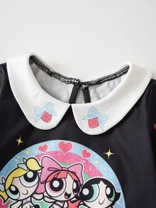 THE POWERPUFF GIRLS X SHEIN Baby Girl Cartoon Print Long Jumpsuit - Black - View 3