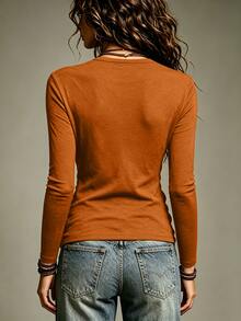 LUMIGAL Women's Brown Cross Waist Versatile Knit Top - Yellow - View 2