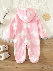 SHEIN 女嬰保暖內裡加厚連帽長袖連身衣，百搭舒適 - 粉色 - 查看 2