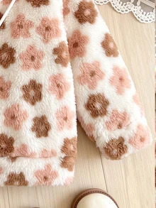 Elladie kids 女童 4-8歲甜美波點抓絨外套，舒適保暖羊羔絨全開襟外套，秋冬新款，適合日常、上學、生日、公園出遊 - 杏色 - 查看 8