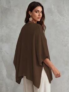 Linhara CURVE Plus Size Women Solid Color Knit Shawl Cardigan V-Neck Metal Button Suitable For Daily Casual Office Vacation Plus Size Women Cardigan - Coffee Brown - View 2