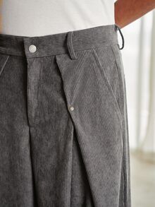 SWAVVY Men's Button Pleated Pocket Loose Pants - Dark Grey - View 6