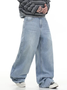 QuarKem Korean Style Classic Minimalist Men's Washed Denim Jeans Casual Comfortable Fashion Versatile Long Pants - Blue - View 8
