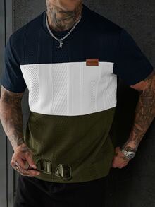 Manfinity Homme Men's Letter Print Contrast Color Crew Neck Short Sleeve Casual T-Shirt - Navy Blue - View 5