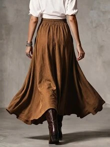 LUMIGAL Women's Elegant Street Style Ruffle Hem Slit Skirt - Grey - View 2