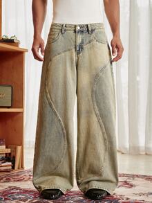 SWAVVY Men's Woven Fashion Casual Loose Long Pants - Blue - View 3