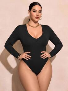 SHEIN SXY بودي نسائي كاجوال بتصميم بسيط مقاس كبير مناسب للصيف - الأسود - مشاهدة 2